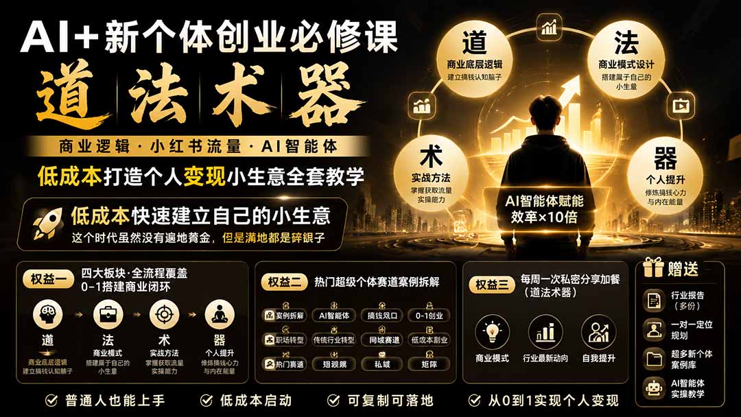 图片[2]-AI+新个体创业必修课｜道法术器｜商业逻辑·小红书流量·AI智能体｜低成本打造个人变现小生意全套教学-副业网
