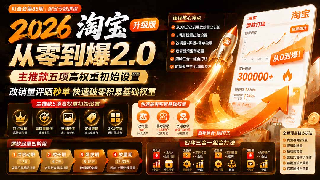 图片[2]-2026淘宝从零到爆2.0第85期；主推款五项高权重初始设置，改销量评晒秒单快速破零积累基础权重-副业网