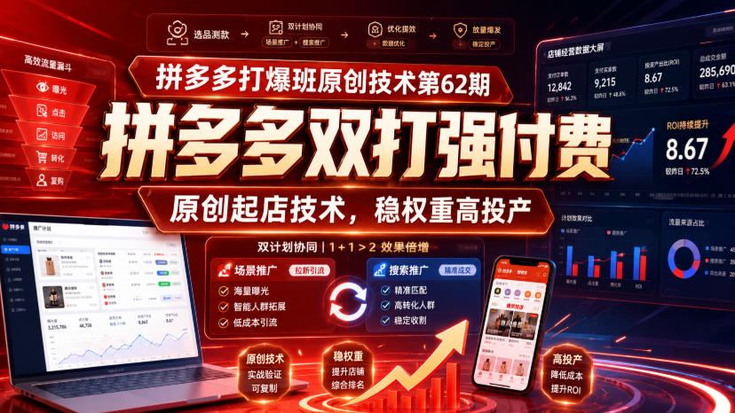 拼多多打爆班原创技术第62期,拼多多双打强付费,原创起店技术,稳权重高投产-副业网