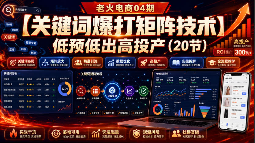 老火电商04期：【关键词爆打矩阵技术】低预低出高投产(20节)-副业网