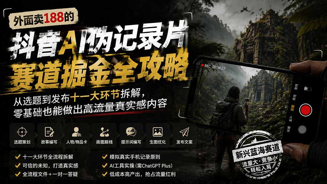 图片[2]-外面卖188的抖音AI伪记录片赛道掘金全攻略；从选题到发布十一大环节拆解，零基础也能做出高流量真实感内容-副业网
