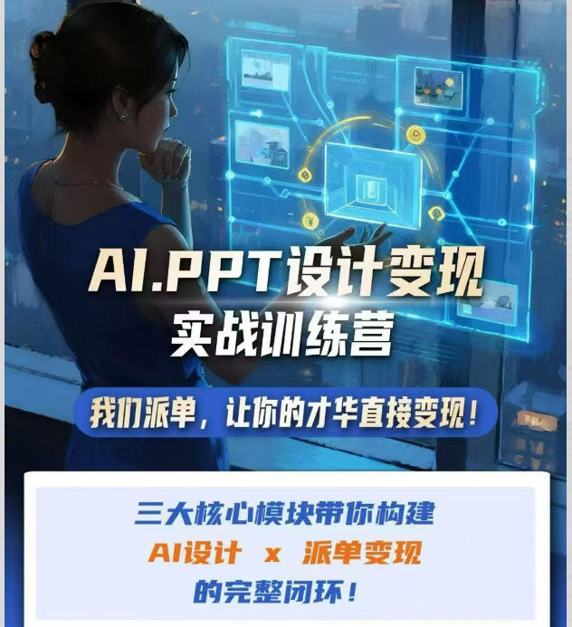 AI+PPT设计变现实战训练营，我们派单，让你的才华直接变现，三大核心模块带你构建Al设计x派单变现的完整闭环-副业网