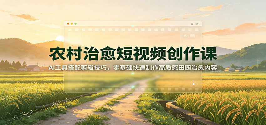 农村治愈短视频创作课：AI工具搭配剪辑技巧，零基础快速制作高质感田园治愈内容-副业网