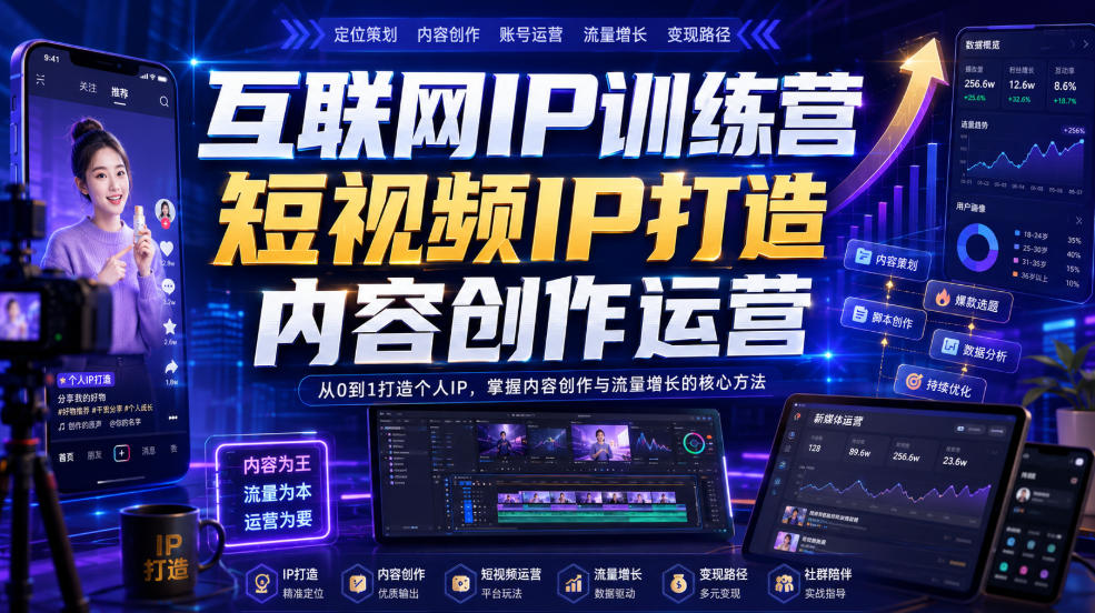 互联网IP训练营，短视频IP打造，内容创作运营-副业网