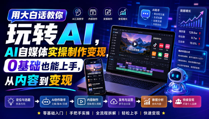 用大白话教你玩转AI，AI自媒体实操制作变现，0基础也能上手，从内容到变现-副业网