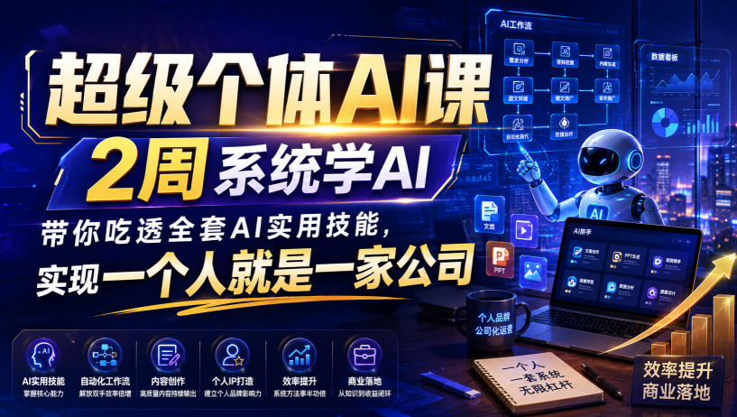 超级个体AI课，2周系统学AI，带你吃透全套AI实用技能，实现一个人就是一家公司-副业网
