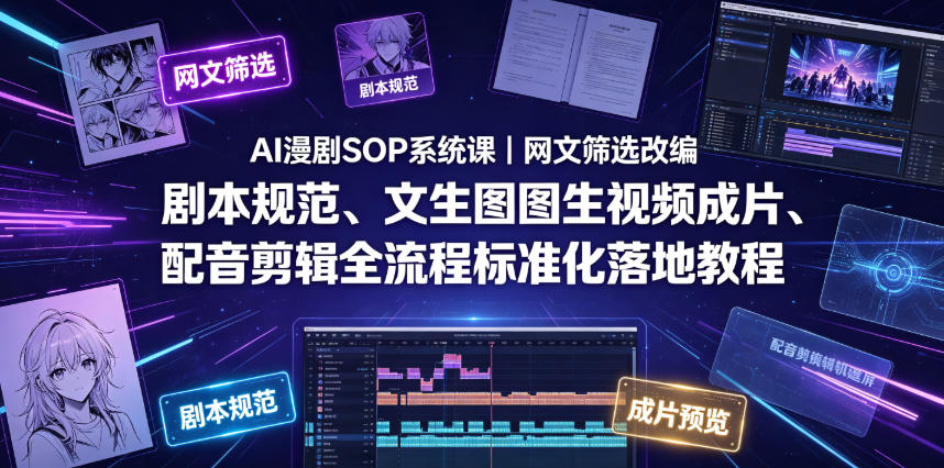 AI漫剧SOP系统课｜网文筛选改编、剧本规范、文生图图生视频成片、配音剪辑全流程标准化落地教程(更新0810)-副业网