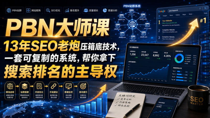 PBN大师课13年SEO老炮压箱底技术，一套可复制的系统，帮你拿下搜索排名的主导权【原创双语字幕】-副业网