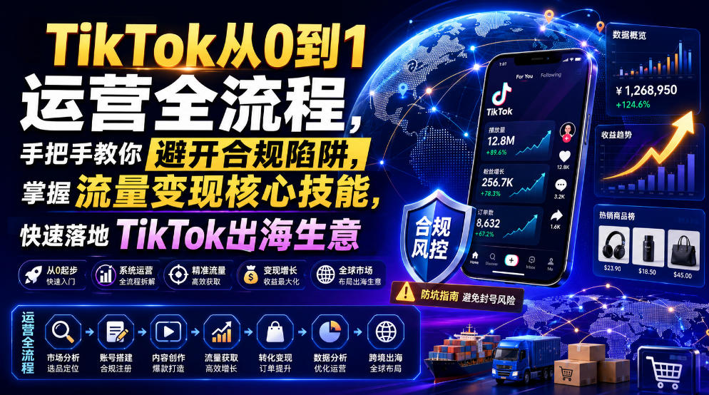 TikTok从0到1运营全流程，手把手教你避开合规陷阱，掌握流量变现核心技能，快速落地TikTok出海生意(更新8月)-副业网