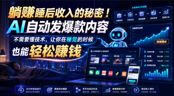 躺賺睡后收入的秘密！AI自动发爆款内容，不需要懂技术，让你在睡觉的时候也能轻松賺钱【原创双语字幕】-副业网