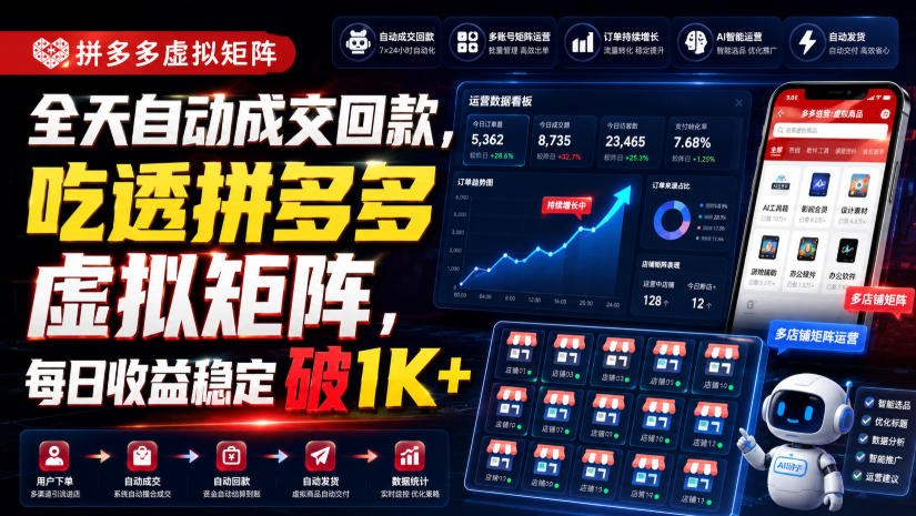 全天自动成交回款，吃透拼多多虚拟矩阵，每日收益稳定破1K+【揭秘】-副业网