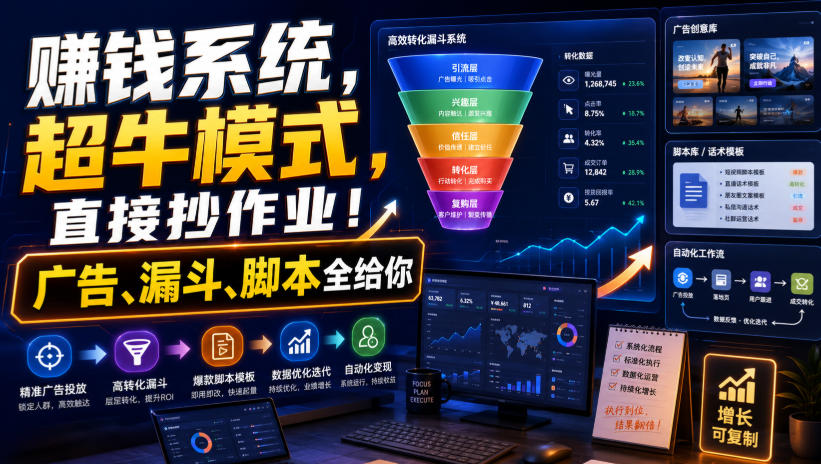 賺钱系统，超牛模式，直接抄作业！广告、漏斗、脚本全给你【原创双语字幕】-副业网