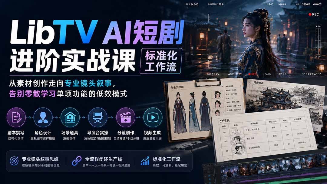 图片[2]-LibTV AI短剧进阶实操课标准化工作流；从素材创作走向专业镜头叙事，告别零散学习单项功能的低效模式-副业网