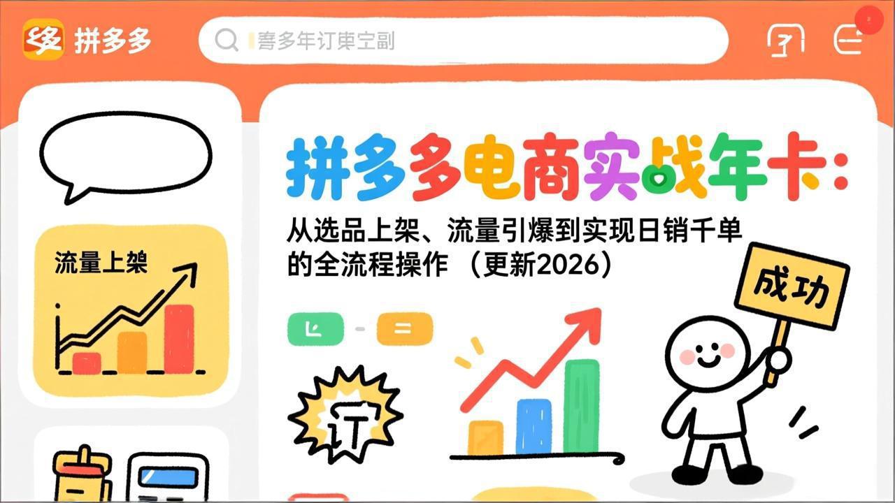 拼多多电商实战年卡：从选品上架、流量引爆到实现日销千单的全流程操作(更新2026年8月-副业网