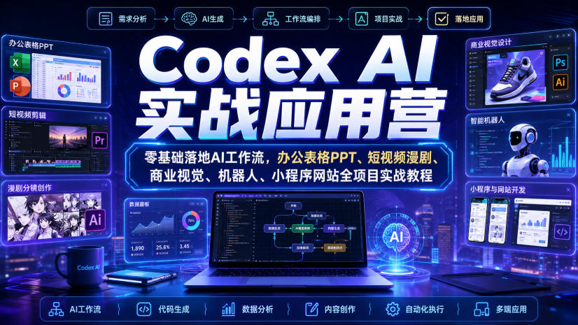 Codex AI实战应用营｜零基础落地AI工作流，办公表格PPT、短视频漫剧、商业视觉、机器人、小程序网站全项目实战教程-副业网