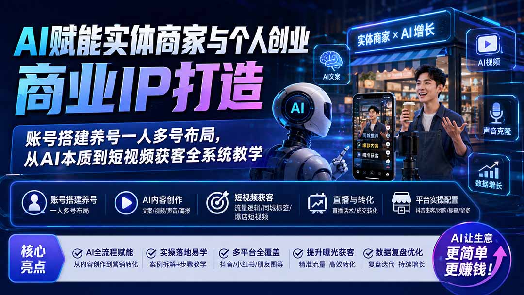 图片[2]-AI赋能实体商家与个人创业商业IP打造；账号搭建养号一人多号布局，从AI本质到短视频获客全系统教学-副业网