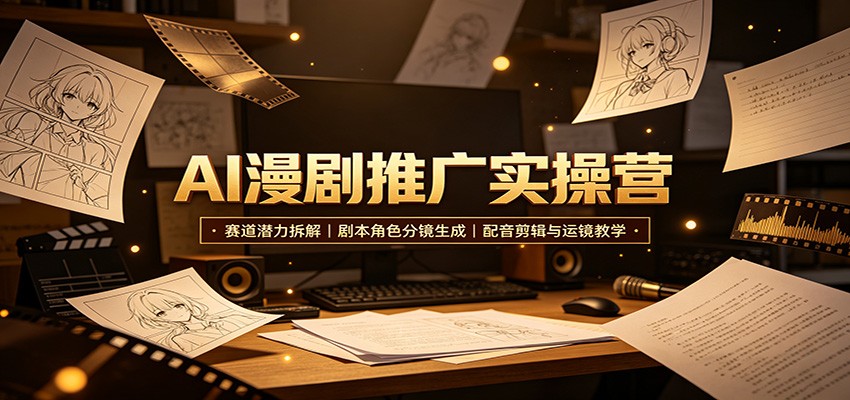 AI漫剧推广实操营：赛道潜力拆解，剧本角色分镜生成，配音剪辑与运镜教学-副业网