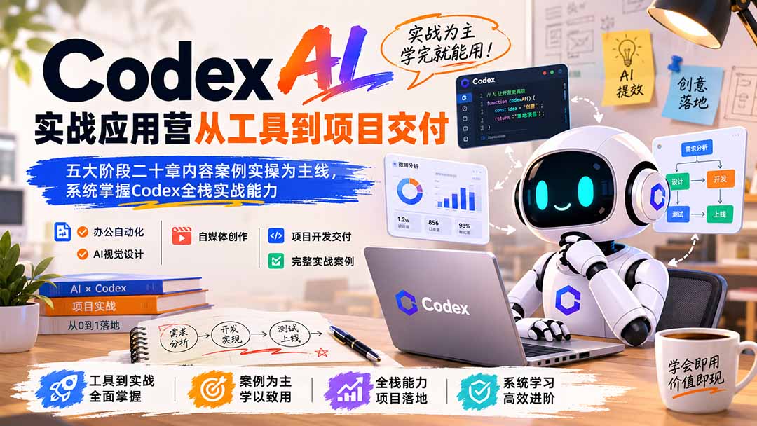 Codex AI实战应用营从工具到项目交付；五大阶段二十章内容案例实操为主线，系统掌握Codex全栈实战能力-副业网