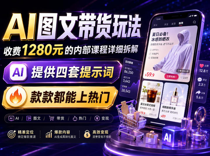 AI图文带货内部玩法，1280内部课程对外系统拆解，看完直接上手变现！-副业网