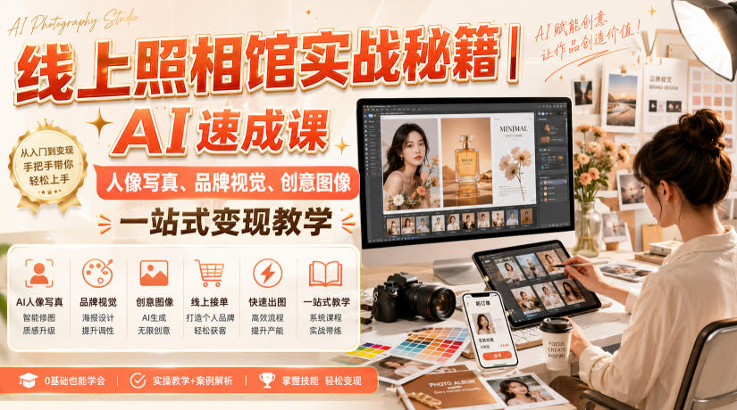 线上照相馆实战秘籍｜AI速成课，人像写真、品牌视觉、创意图像一站式变现教学-副业网