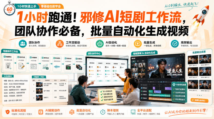 1小时跑通！邪修AI短剧工作流，团队协作必备，批量自动化生成视频-副业网
