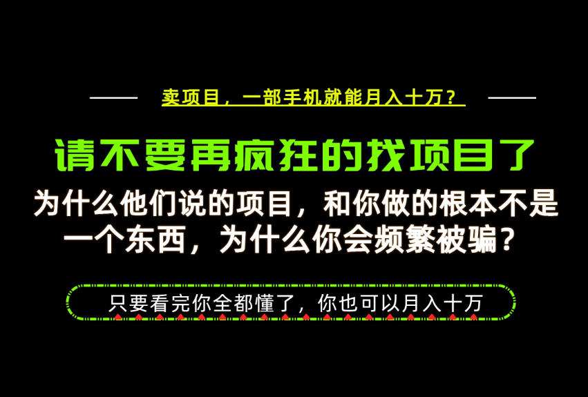 为什么做项目的人大多都是炮灰？为什么只有卖项目才能稳？看完你也可以月入10W+【揭秘】-副业网