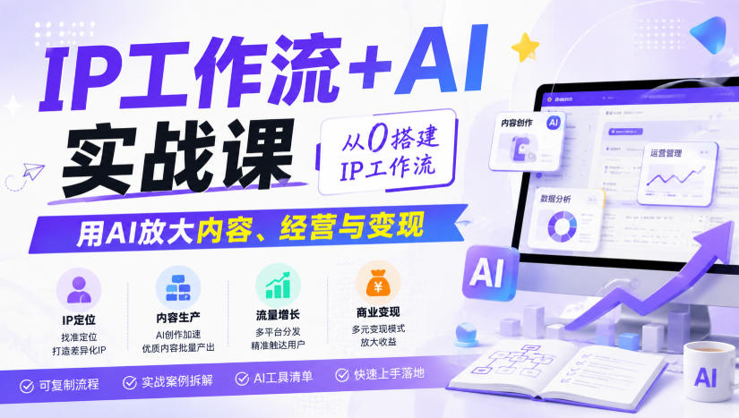 IP工作流+AI实战课，从0搭建IP工作流，用AI放大内容、经营与变现-副业网
