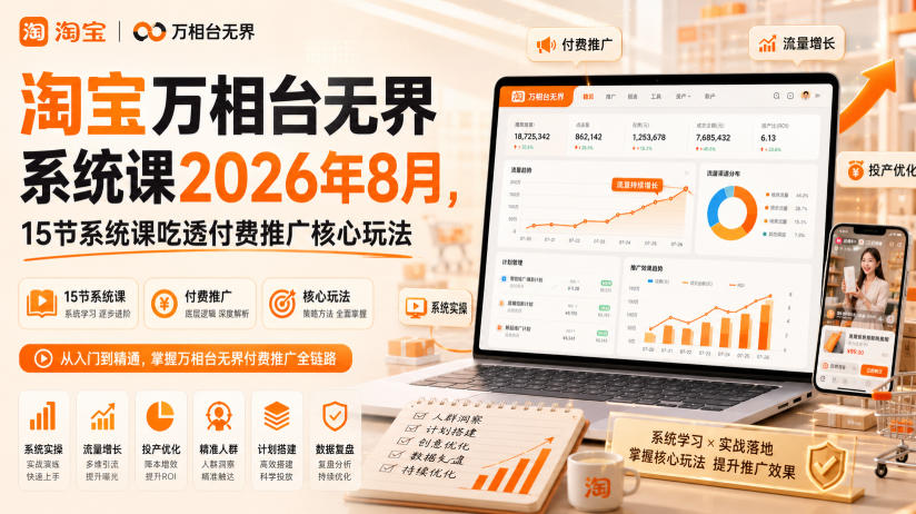淘宝万相台无界系统课2026年8月，15节系统课吃透付费推广核心玩法-副业网