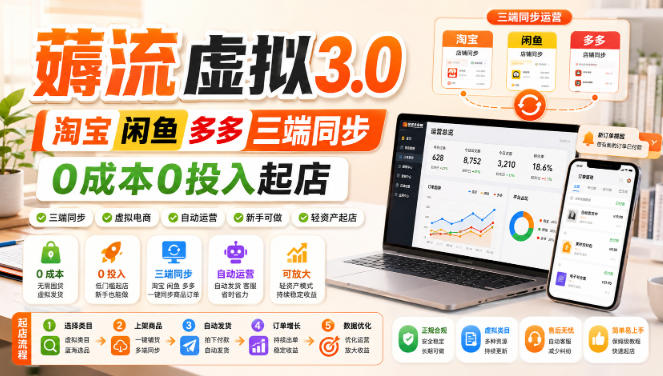 绅白不白·薅流虚拟3.0丨淘宝闲鱼多多三端同步丨0成本0投入起店-副业网