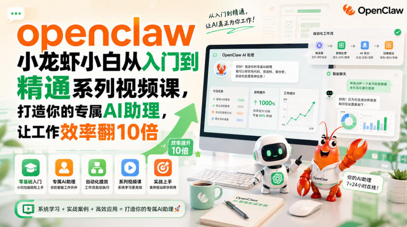 openclaw小龙虾小白从入门到精通系列视频课，打造你的专属AI助理，让工作效率翻10倍-副业网