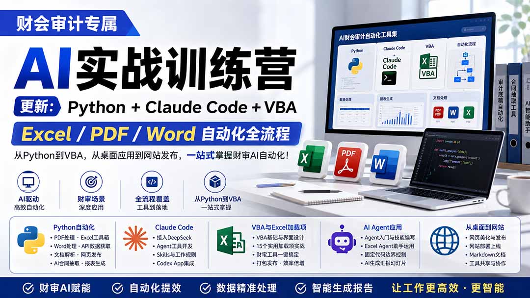 财会审计专属 AI实战训练营：Python+Claude Code+VBA，Excel/PDF/Word自动化全流程 (更新-副业网