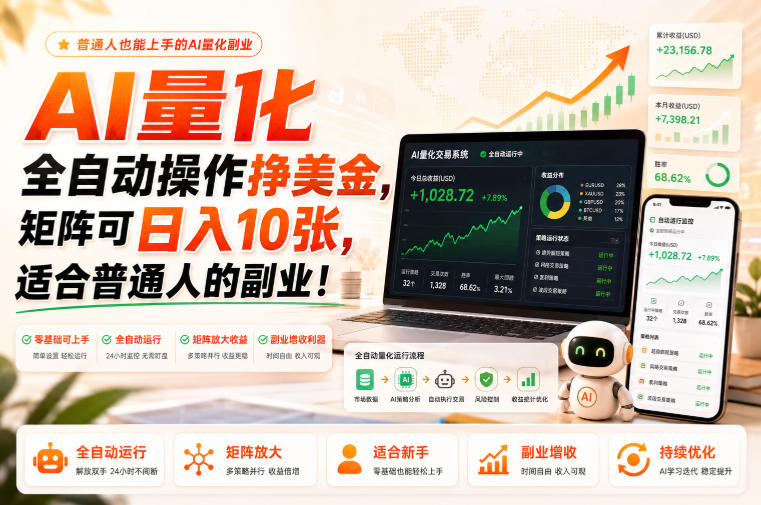 AI量化全自动操作挣美金，矩阵可日入10张，适合普通人的副业！【揭秘】-副业网