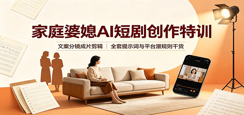 家庭婆媳AI短剧创作特训：文案分镜成片剪辑，全套提示词与平台潜规则干货-副业网