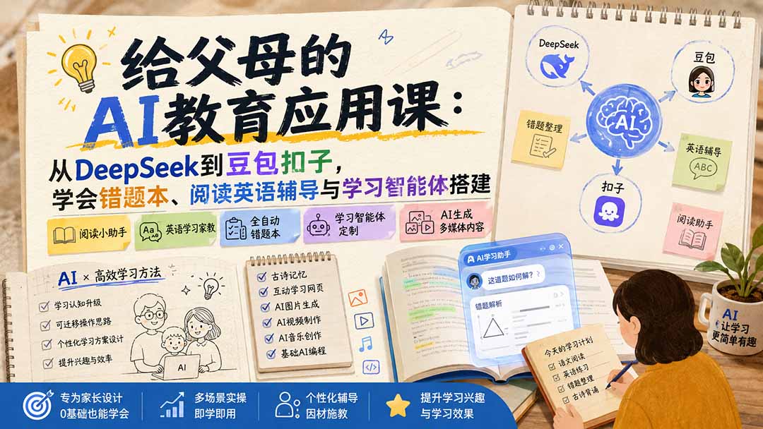 图片[2]-给父母的AI教育应用课：从DeepSeek到豆包扣子，学会错题本、阅读英语辅导与学习智能体搭建-副业网