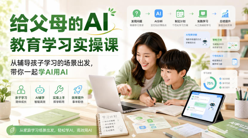 给父母的AI教育学习实操课，从辅导孩子学习的场景出发，带你一起学AI用AI-副业网