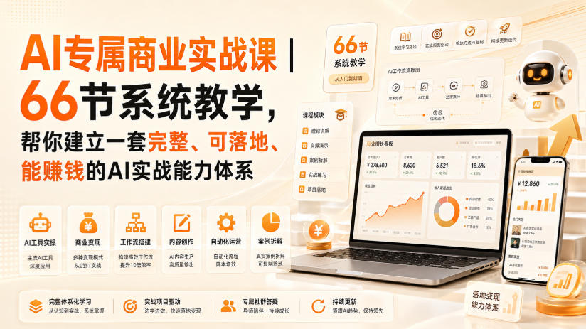 AI专属商业实战课｜66节系统教学，帮你建立一套完整、可落地、能賺钱的AI实战能力体系-副业网