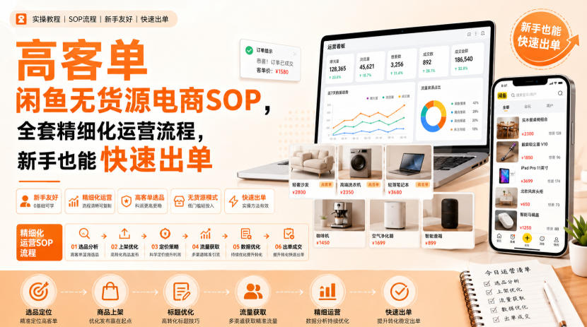 高客单闲鱼无货源电商SOP，全套精细化运营流程，新手也能快速出单-副业网