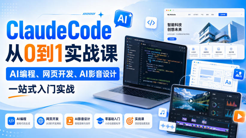 ClaudeCode从0到1实战课，AI编程、网页开发、AI影音设计一站式入门实战-副业网