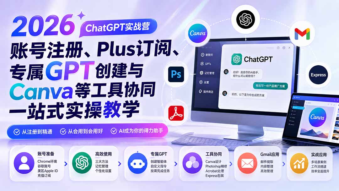 图片[2]-2026 ChatGPT实战营；账号注册、Plus订阅、专属GPT创建与Canva等工具协同一站式实操教学-副业网
