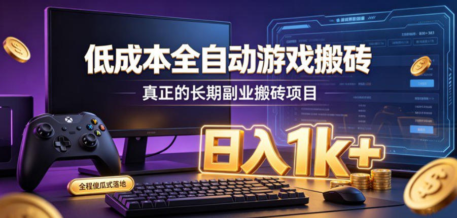 低成本全自动游戏搬砖，真正的长期副业搬砖项目，日入1k+，全程傻瓜式落地【揭秘】-副业网