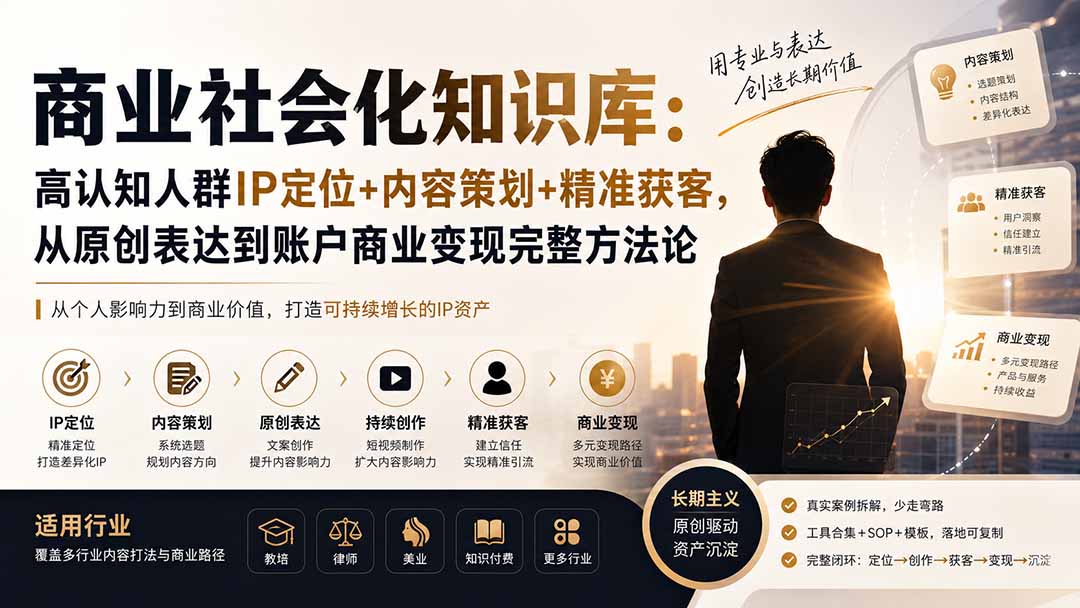 图片[2]-商业社会化知识库：高认知人群IP定位+内容策划+精准获客，从原创表达到账户商业变现完整方法论-副业网