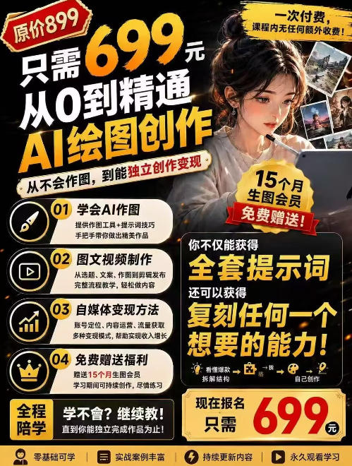 抖音10W粉丝博主的AI绘图教学，从0到精通AI绘图创作，从不会作图到能独立创作变现-副业网