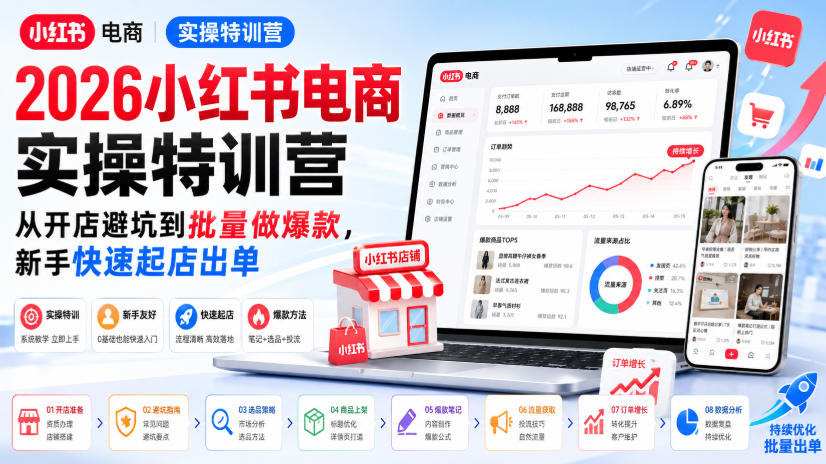 2026小红书电商实操特训营，从开店避坑到批量做爆款，新手快速起店出单-副业网