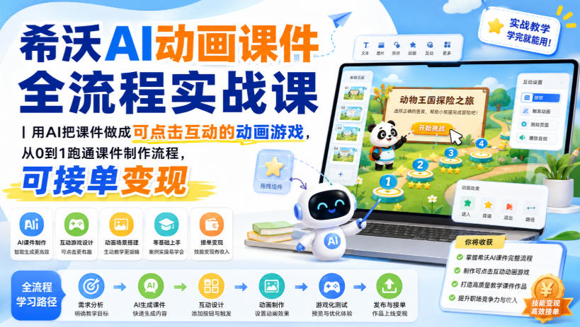 希沃AI动画课件全流程实战课｜用AI把课件做成可点击互动的动画游戏，从0到1跑通课件制作流程，可接单变现-副业网
