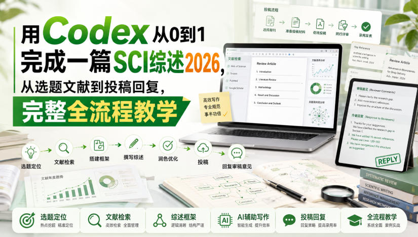 用Codex从0到1完成一篇SCI综述2026，从选题文献到投稿回复，完整全流程教学-副业网