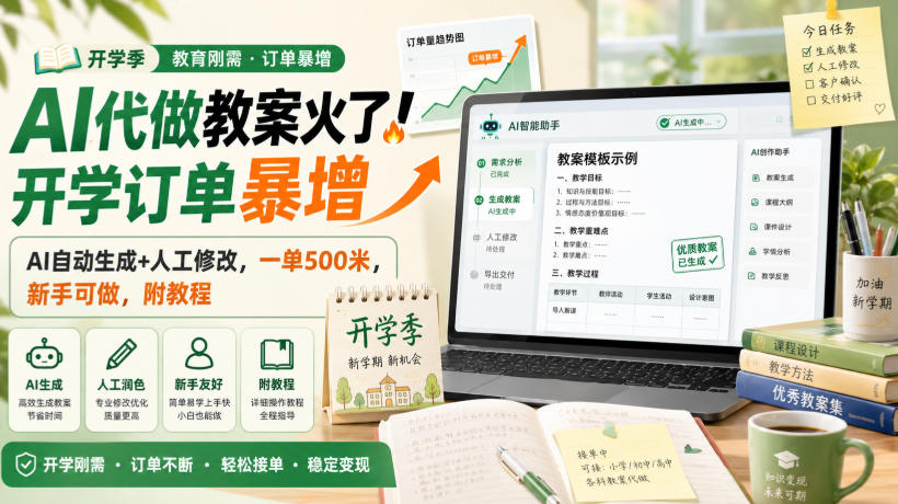 AI代做教案火了！开学订单暴增，AI自动生成+人工修改，一单500米，新手可做，附教程【揭秘】-副业网