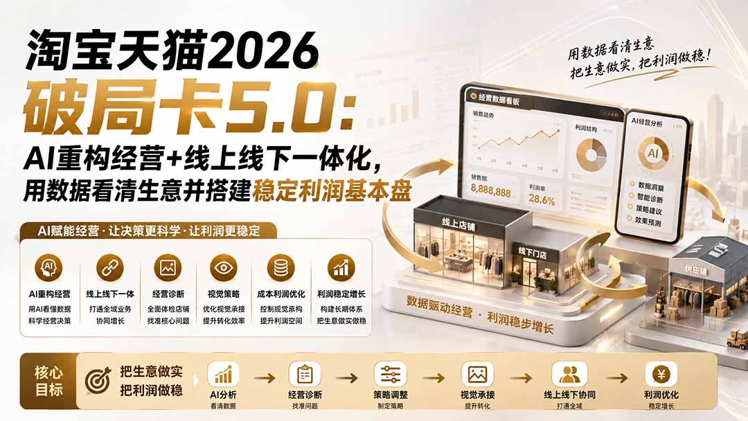 淘宝天猫2026破局卡5.0：AI重构经营+线上线下一体化，用数据看清生意并搭建稳定利润基本盘-副业网