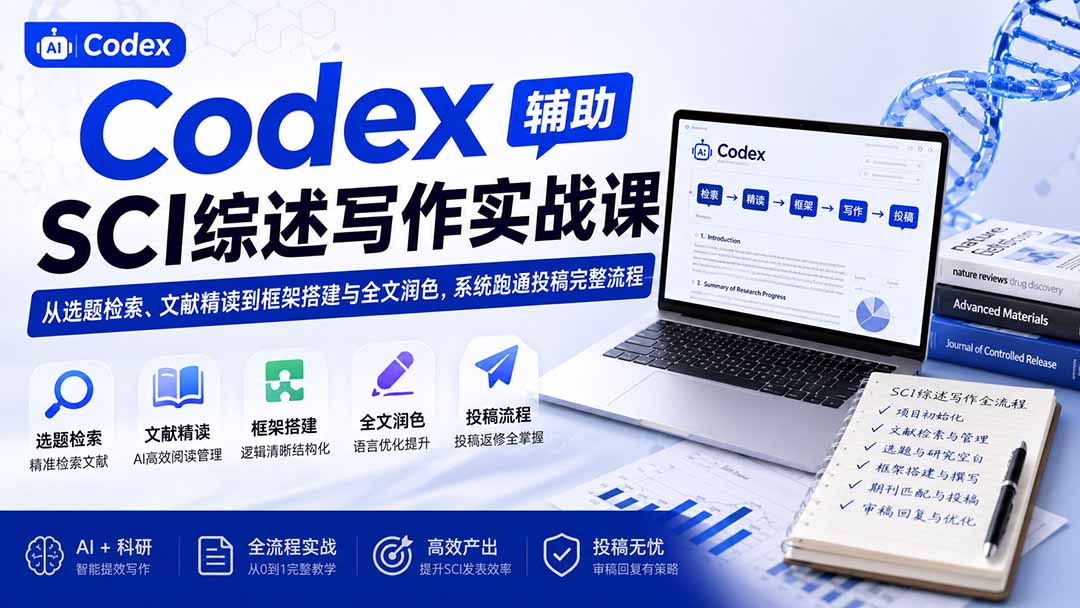 Codex辅助SCI综述写作实战课——从选题检索、文献精读到框架搭建与全文润色,系统跑通投稿完整流程-副业网
