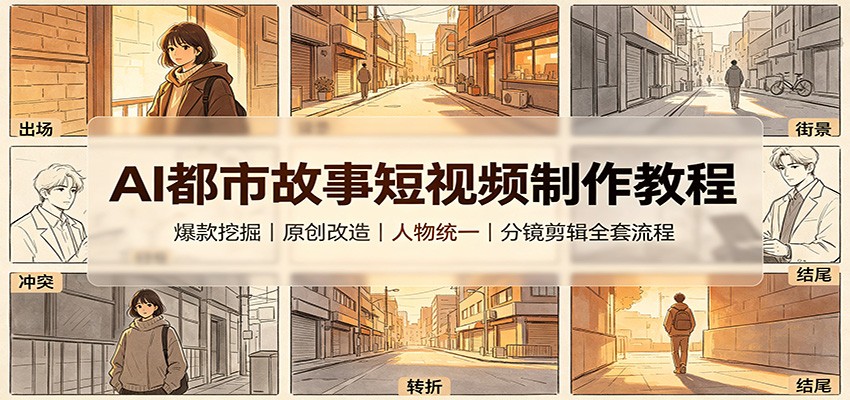 AI都市故事短视频制作教程:爆款挖掘原创改造,人物统一分镜剪辑全套流程-副业网