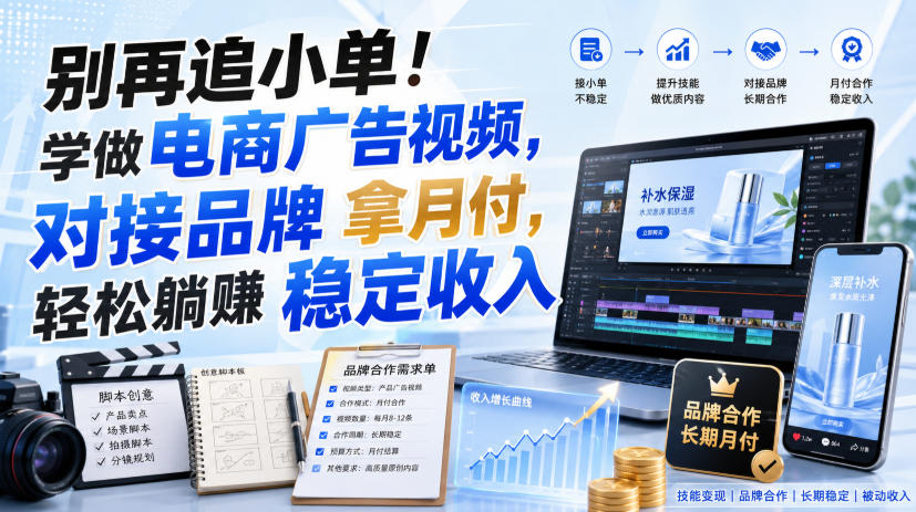 别再追小单！学做电商广告视频，对接品牌拿月付，轻松躺賺稳定收入【原创双语字幕】-副业网